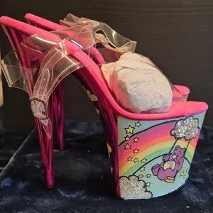 Pleaser Pink Rainbow Platform Heels with Clear Straps